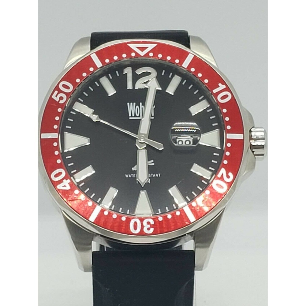 Wohler Mens Diver Watch Quartz Red Bezel